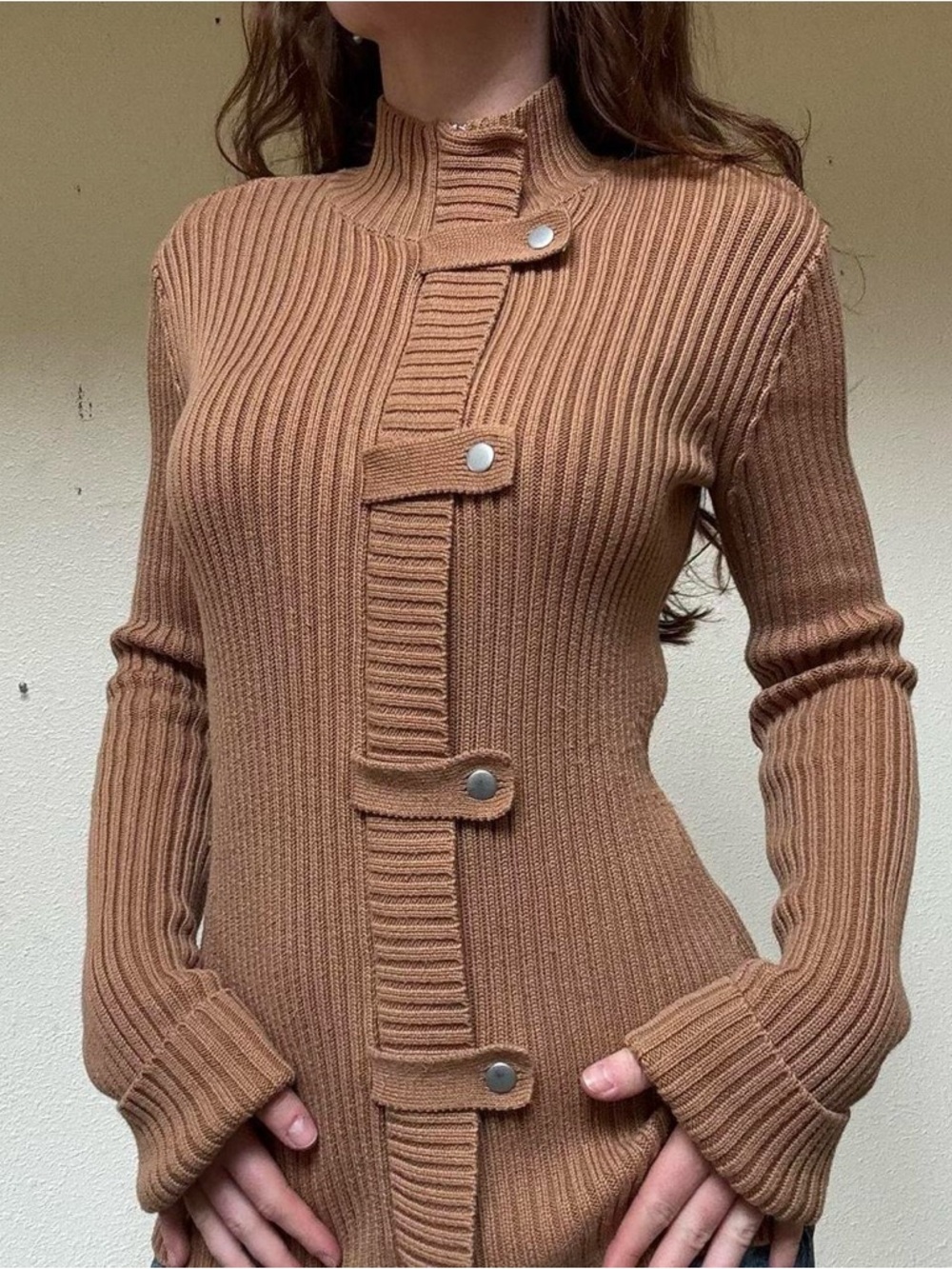 Moda international y2k zip up ribbed sweater with clasps - Picture 4 of 8